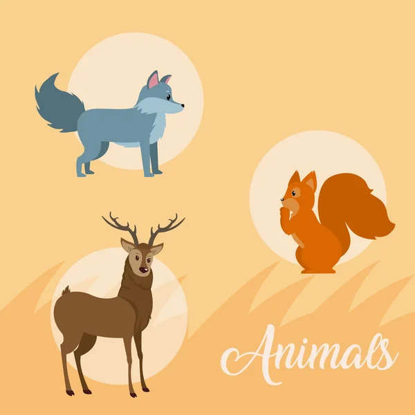 Animaux Mignons Icônes Rondes Dessins Animés Sur Fond Coloré Illustration — Image vectorielle