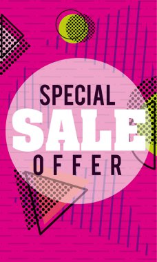 Satış ve memphis tarzı el ilanı vektör çizim grafik tasarım indirimler