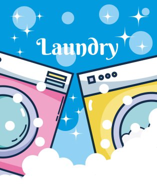 Yıkama makineleri Çamaşırhane vektör çizim grafik tasarım