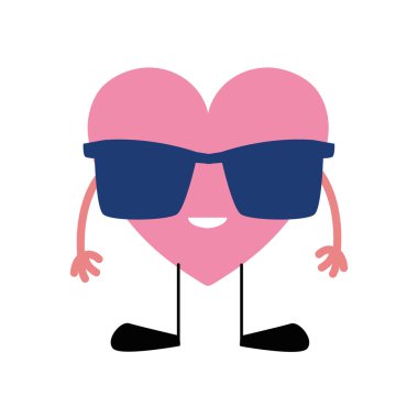 güneş gözlüğü ve silah vektör çizim ile renkli güzel kalp kawaii