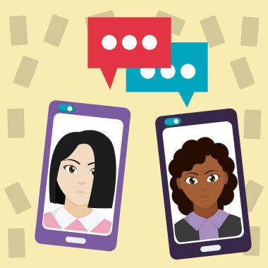 Bayan Smartphone karikatür vektör çizim grafik tasarım ile sohbet