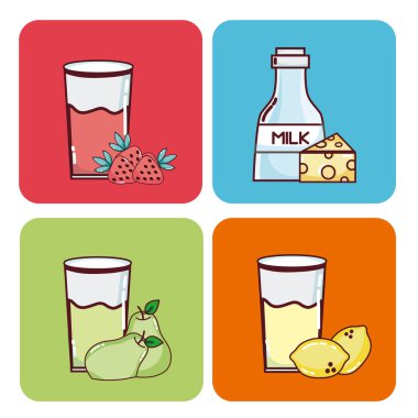 Koleksiyonları vektör çizim grafik tasarım kümesi meyve içecekler