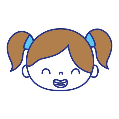 tam renkli kız baş iki kuyruk saç vektör çizim ile gülümse