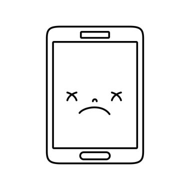 satır kawaii smartphone sevimli kasvetli yüz vektör çizim