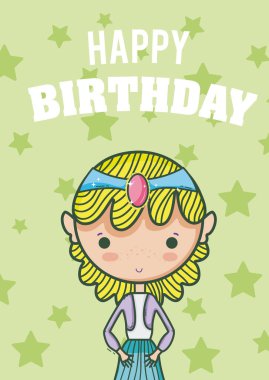 Mutlu Doğum günü kartı sevimli Prenses çizgi vektör çizim grafik tasarım ile