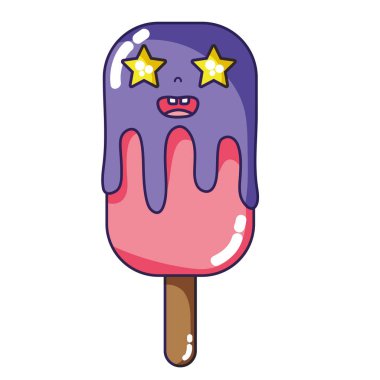 mutlu kawaii buz lolly yıldız gözlü illüstrasyon vektör