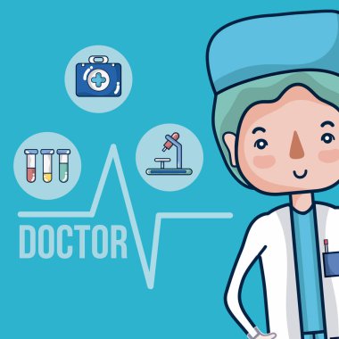 Tıbbi yuvarlak simgeler vektör çizim grafik tasarım ile sevimli kadın doktor karikatür