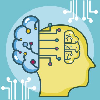 Yapay zeka baş sihouette mikroçip arka plan vektör çizim grafik tasarım üzerine
