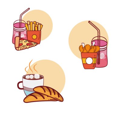 Fast food with combos vector illustration graphic design clipart