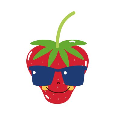 güneş gözlüğü kawaii vektör çizim ile renkli mutlu çilek meyve