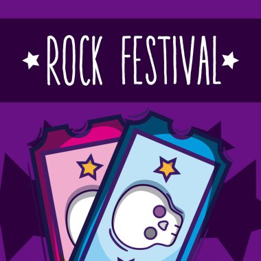 Rock festival biletleri karikatür vektör çizim grafik tasarım