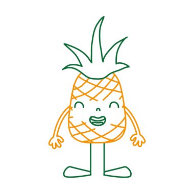 renkli kawaii ananas gülümseme meyve kollar ve bacaklar vektör çizim ile