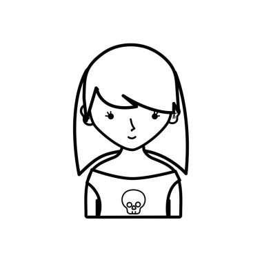 çizgi kız rocker kafatası bluz ve saç şekli vektör çizim ile