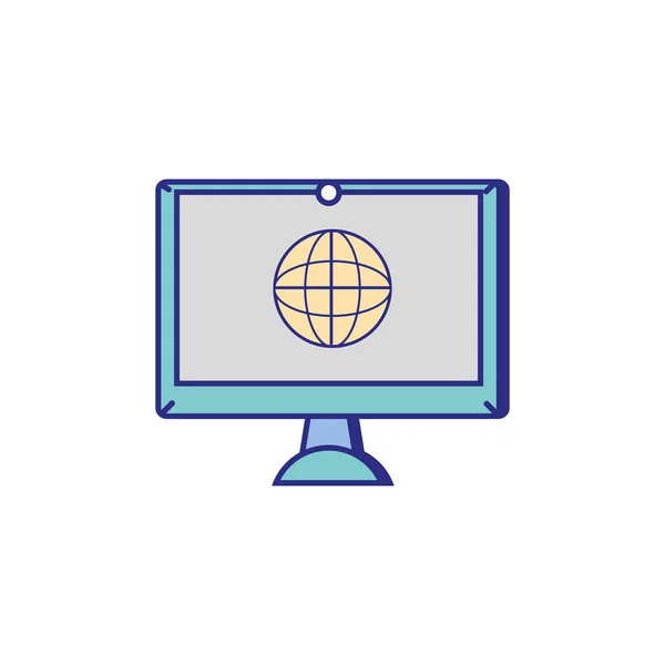 Equipamento eletrônico de tela com símbolo de conexão global — Vetor de Stock