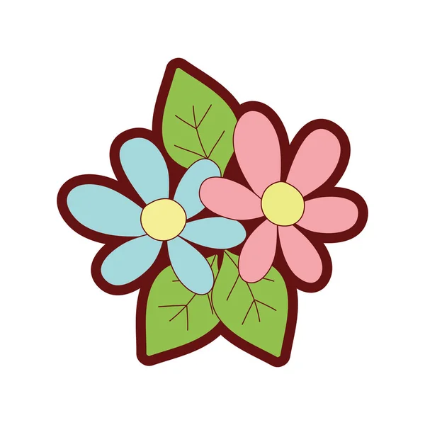 Цвет Линии Красивые Цветы Лепестками Натуральных Листьев Векторной Иллюстрации — стоковый вектор