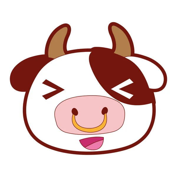 Ligne Couleur Gai Tête Vache Sauvage Animal Vecteur Illustration — Image vectorielle