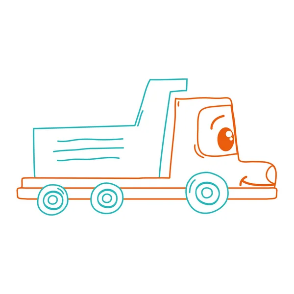 Illustration Vectorielle Transport Camion Drump Heureux Kawaii Ligne Couleur — Image vectorielle