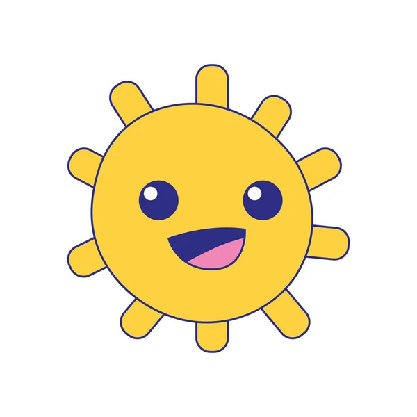 全彩快乐的太阳与灯光射线卡瓦伊矢量插图 — 图库矢量图片
