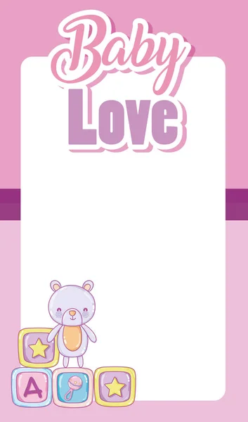 Baby Love Card Witn Blank Frame Cute Cartoons Vector Illustration — Stock Vector