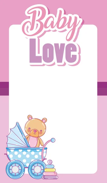 Baby Love Card Mit Leerem Rahmen Und Niedlichen Cartoons Vektor — Stockvektor