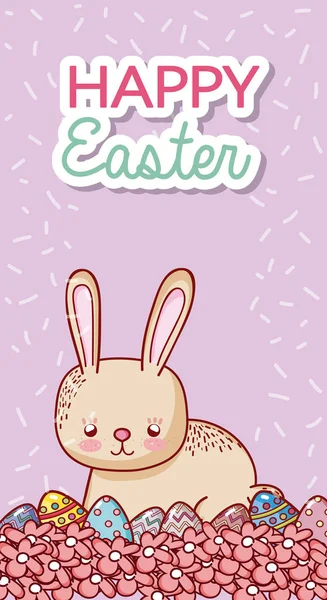 Happy Easter Card Rabbit Animal Cartoon — Stock Vector