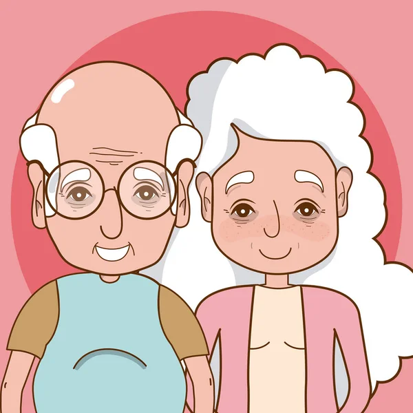 Lindos Abuelos Dibujos Animados Sobre Colorido Vector Fondo Ilustración Diseño — Vector de stock