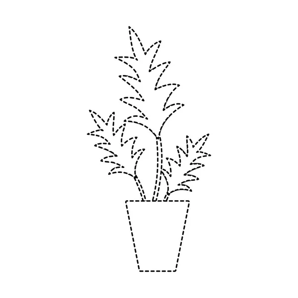 Forma Pontilhada Planta Natureza Com Folhas Dentro Flowerpot Vetor Ilustração — Vetor de Stock