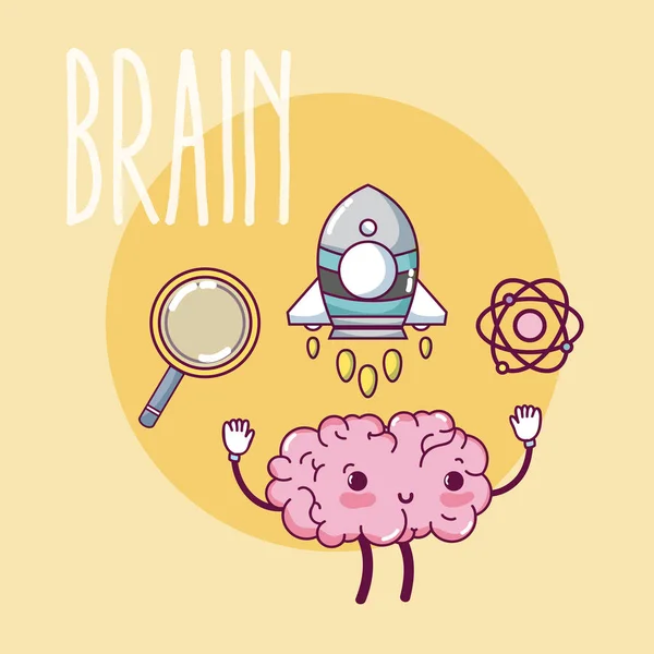 Lindo Cerebro Dibujos Animados Con Símbolos Científicos Vector Ilustración Diseño — Vector de stock