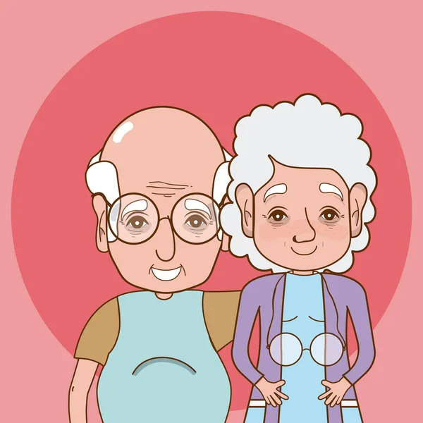 カラフルな背景ベクトル イラスト グラフィック デザインでかわいい祖父母漫画 — ストックベクタ