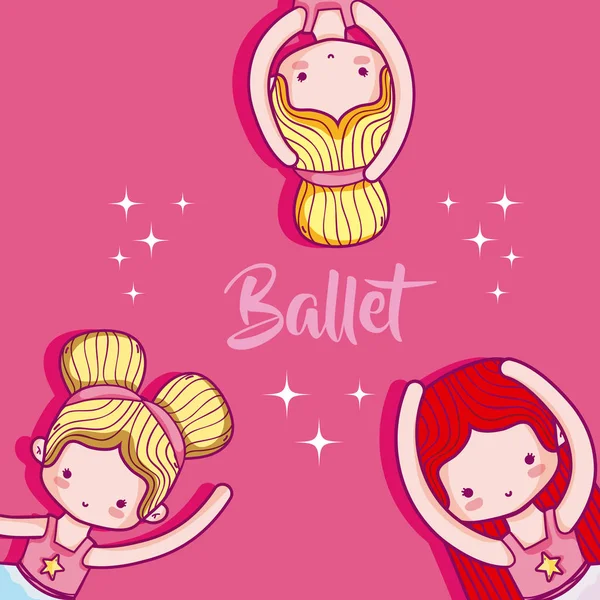 Meninas Bonitos Bailarinos Quadro Desenhos Animados Vetor Ilustração Design Gráfico — Vetor de Stock