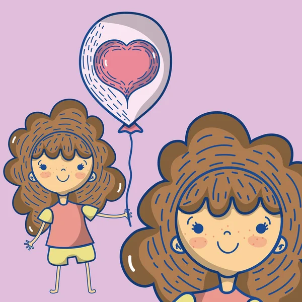 Roztomilá Dívka Krásný Balon Kreslené Vektorové Ilustrace Grafický Design — Stockový vektor