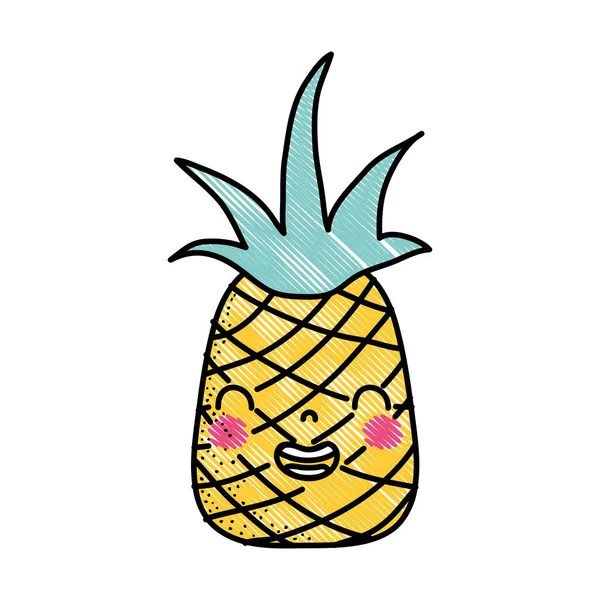 Grated Cute Pineapple Kawaii Smile Fruit Vector Illustration — Stock Vector