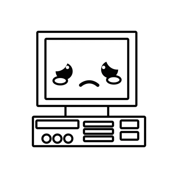 Line Crying Tender Computer Technology Kawaii Vector Illustration — Stock Vector