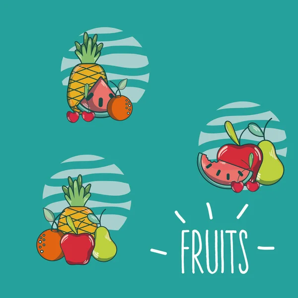 Ensemble Fruits Dessin Animé Collection Vectoriel Illustration Graphisme — Image vectorielle