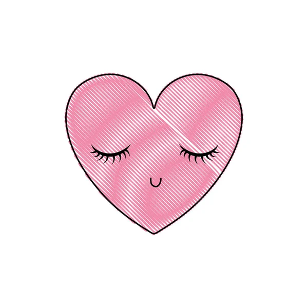 Symbol Kawaii Strouhaný Srdce Lásky Zavřenýma Očima Vektorové Ilustrace — Stockový vektor
