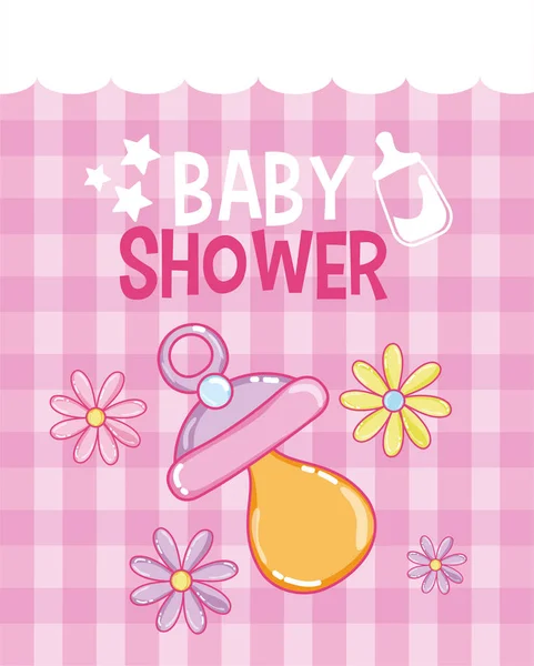 Kaart Van Baby Douche Met Leuke Tekenfilms Vector Illustratie Ontwerp — Stockvector