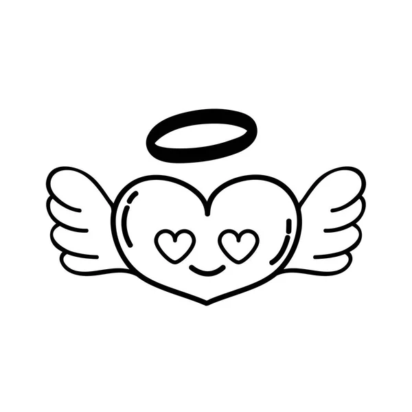 线心脏天使在爱卡瓦伊动画片向量例证 — 图库矢量图片