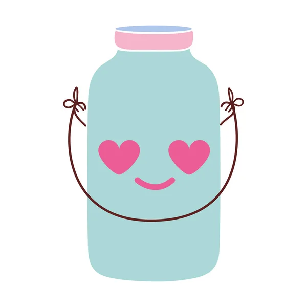 Verre Maçon Coloré Amour Kawaii Avec Fil Poignée Illustration Vectorielle — Image vectorielle