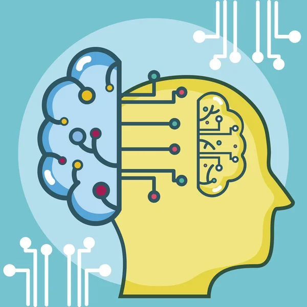 Silhueta Cabeça Inteligência Artificial Sobre Microchip Fundo Vetor Ilustração Design —  Vetores de Stock