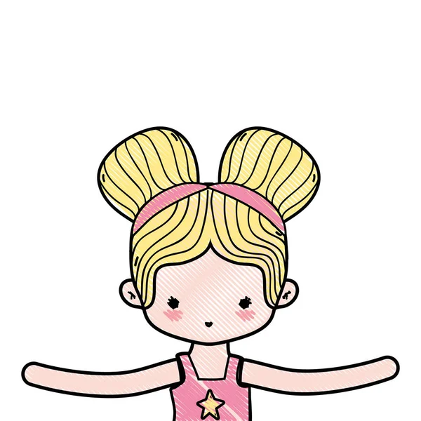 Τριμμένο Κορίτσι Που Χορεύει Μπαλέτο Δύο Ψωμάκια Μαλλιά Σχεδιασμό Εικονογράφηση — Διανυσματικό Αρχείο