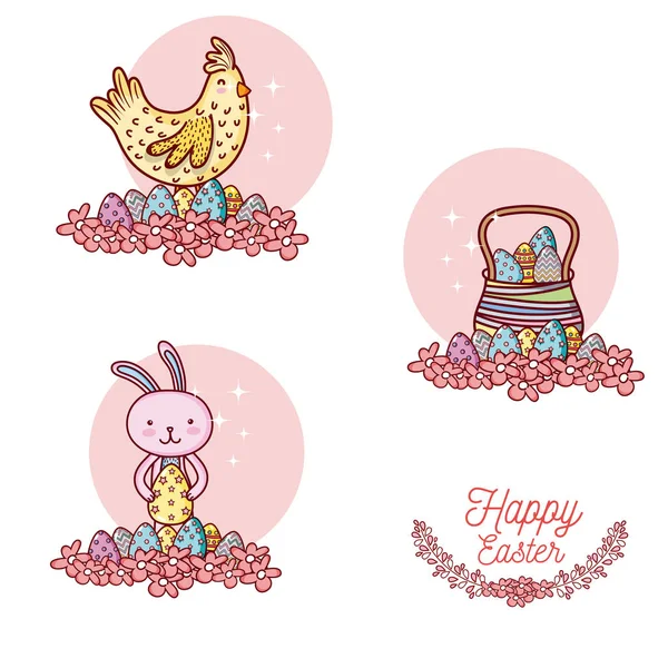 Счастливая Открытка Кроликом Курицей Мультфильма — стоковый вектор