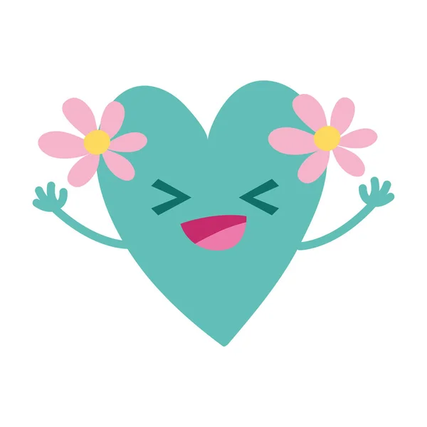 Coeur Heureux Coloré Avec Des Fleurs Illustration Vectorielle Dessin Animé — Image vectorielle