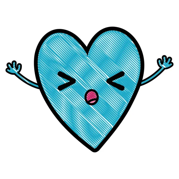 Rallado Lindo Dormir Corazón Kawaii Con Brazos Vector Ilustración — Vector de stock