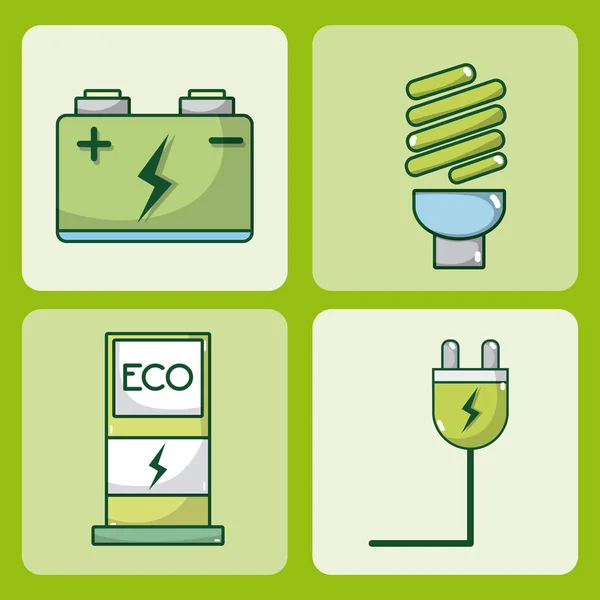 Электромобиль Комплект Зеленой Энергии Квадратных Рам Векторной Иллюстрации Графического Дизайна — стоковый вектор
