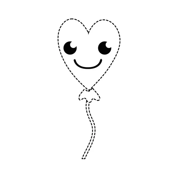 Forma Punteada Sonrisa Corazón Globo Kawaii Dibujo Animado Vector Ilustración — Vector de stock