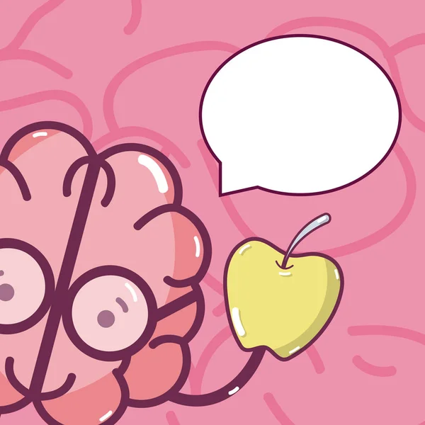 Niedlichen Gehirn Cartoon Mit Apfel Vektor Illustration Grafik Design — Stockvektor