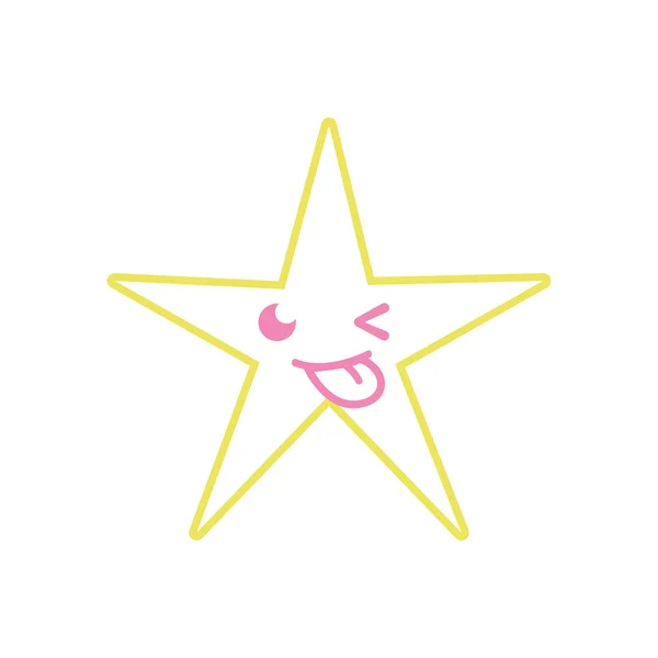 Línea Color Divertida Estrella Brillante Kawaii Dibujo Animado Vector Ilustración — Vector de stock