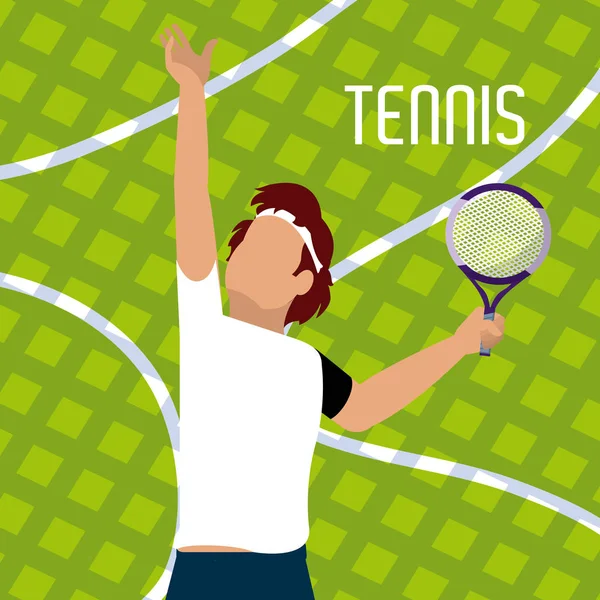 Tennisspieler Mit Schläger Cartoon Über Grünen Hintergrund Vektor Illustration Grafik — Stockvektor