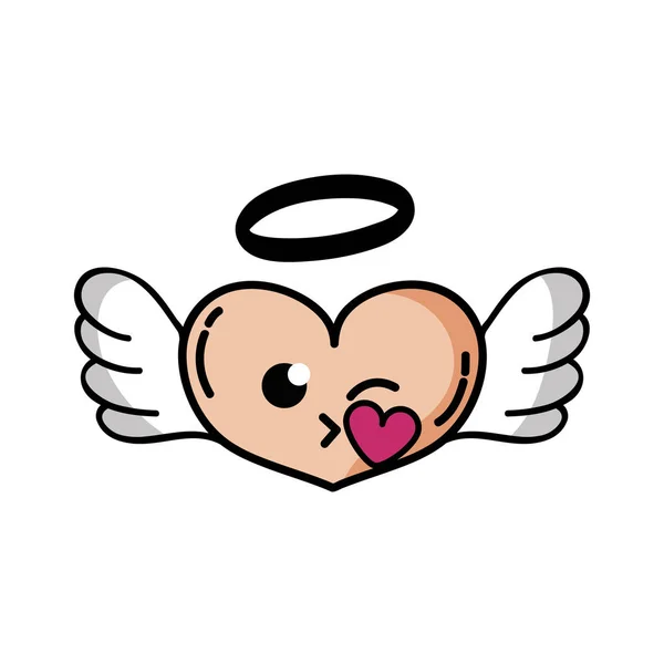 Καρδιά Άγγελος Φιλί Kawaii Καρτούν Εικονογράφηση Φορέα — Διανυσματικό Αρχείο