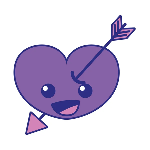 Full Color Happy Heart Arrow Kawaii Character Vector Illustration — Stock Vector